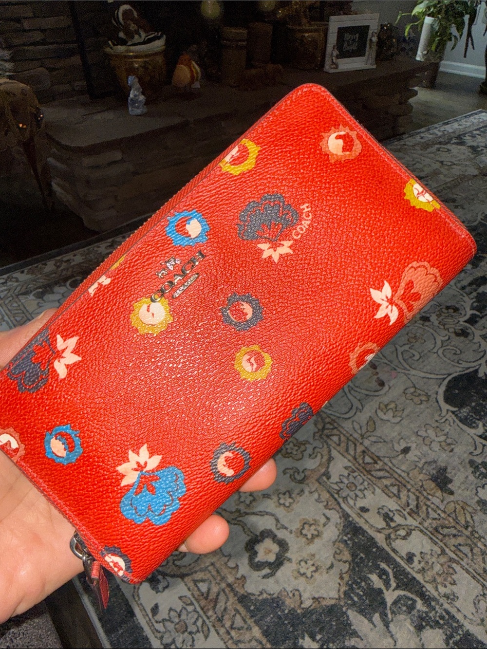 Coach Red Floral Zip-Around Wallet